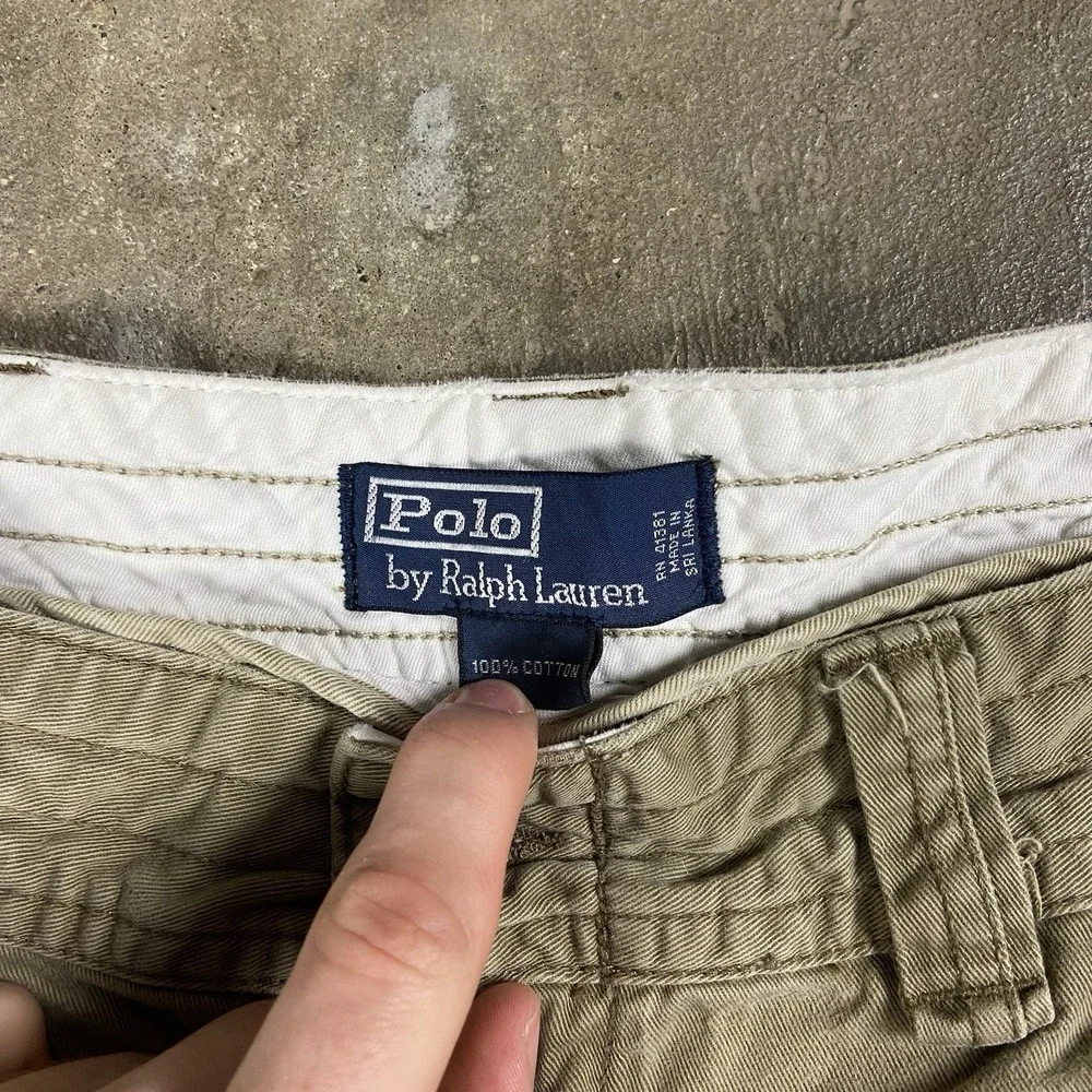 Vintage Y2K Polo Ralph Lauren Cargo Shorts Size 34 Olive Khaki Heavy Cotton